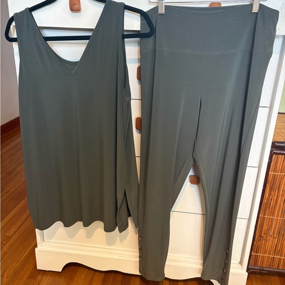 Sympli Pants - Sympli Olive Green Sleeveless Top and Leggings Set